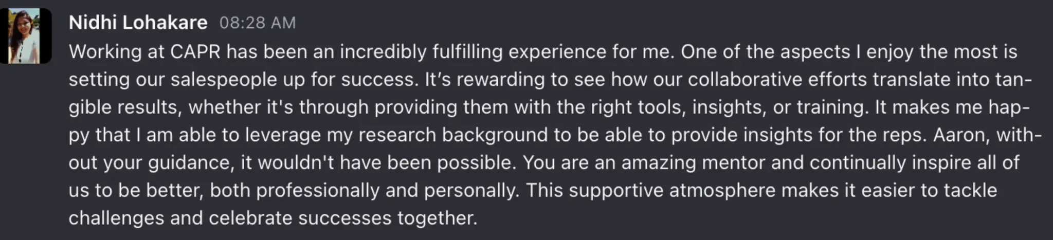 SDR Testimonial from Nidhi Lohakare SDR Testimonial from Nidhi Lohakare